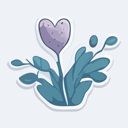Crocuses and leaves sticker. Vector illustration in doodle styleのイラスト素材