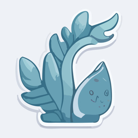 Cute blue seaweed sticker. Vector illustration in cartoon style.のイラスト素材