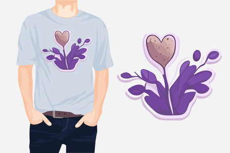 man in t-shirt with heart and plants. Vector illustration.のイラスト素材