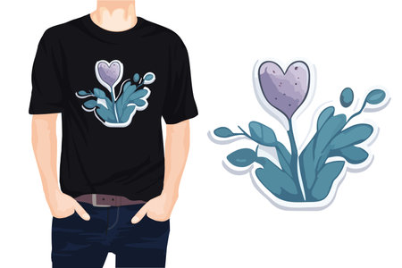 T-shirt design with flower and leaf. Vector illustration in cartoon styleのイラスト素材