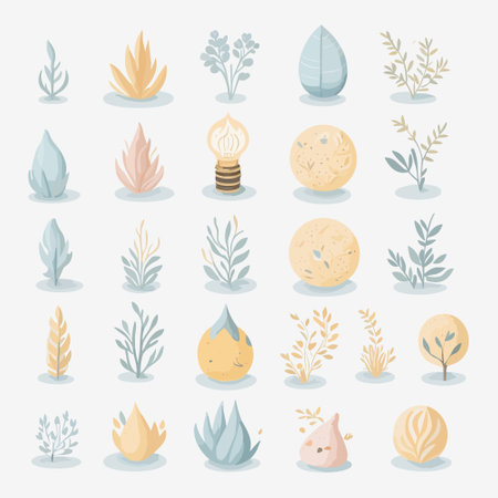 Set of vector icons with plants and flowers. Vector illustration in flat styleのイラスト素材
