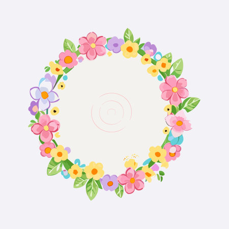 Floral wreath. Round frame with flowers illustration.の素材