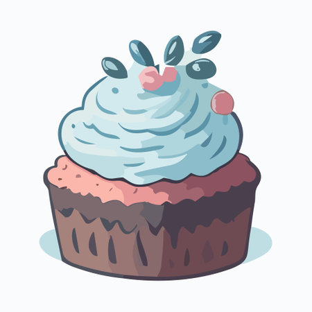 Cupcake with cream and cherry on top. Vector illustration.のイラスト素材