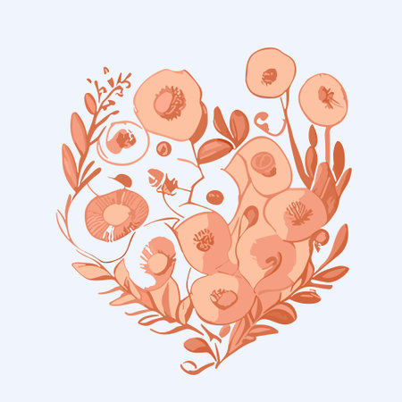 Floral heart with poppies and leaves, illustration.の写真素材