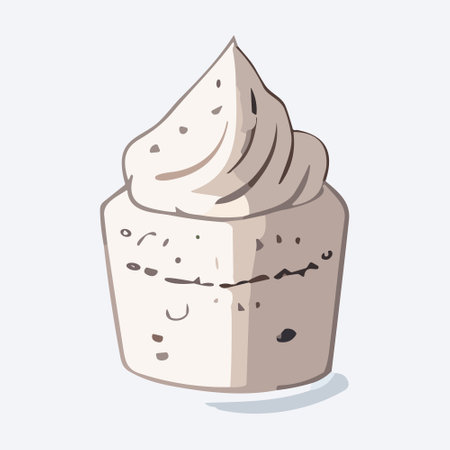 Illustration of a cupcake with whipped cream on a white backgroundの写真素材