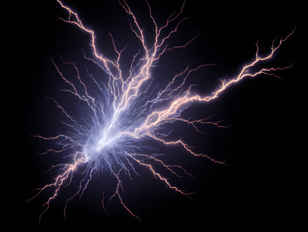 Lightning strike on black background, computer generated abstract background, 3D renderingの写真素材