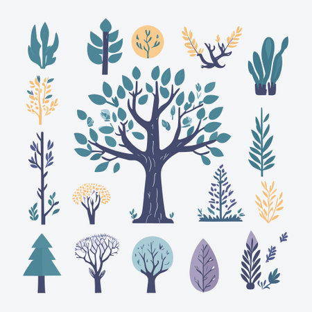 Set of hand drawn trees and plants. Vector illustration in flat style.の写真素材