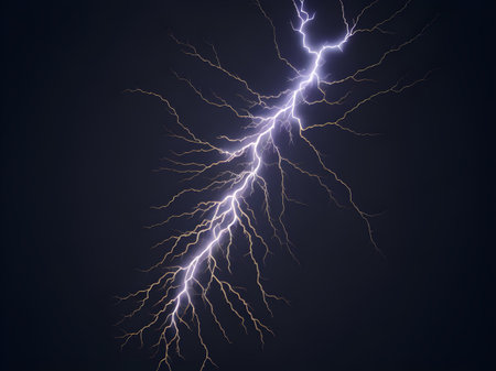 Lightning strike on a dark background. 3D rendering. Computer digital drawing.の写真素材