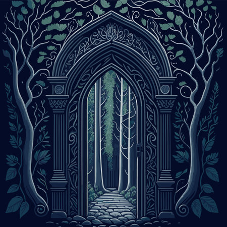 Vector illustration of the entrance to the forest in the style of the Renaissance.のイラスト素材