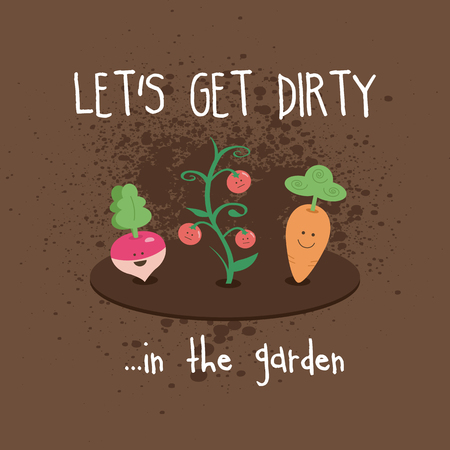Dirty Garden Kawaii Cute Vegetables Turnip Carrot Tomatoesのイラスト素材