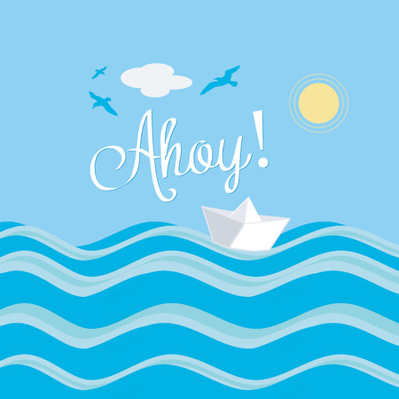 Paper Boat Ahoy Water Sun Summer Sailing Illustrationのイラスト素材