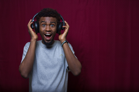 Attractive music lover with headphoneの写真素材