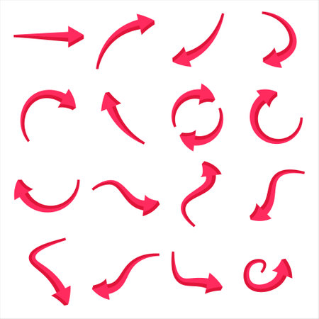 Set of pink arrows isolated on a white background. Vector illustration.のイラスト素材