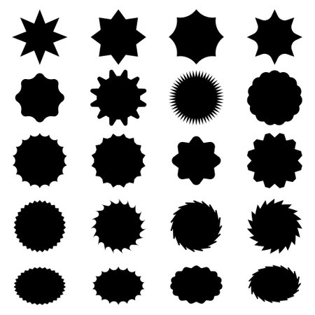 Set of starburst icons. Black and white design elements.のイラスト素材