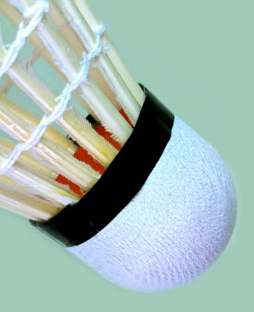 A close up of an isolated shuttle used in the sport of badmintonの写真素材
