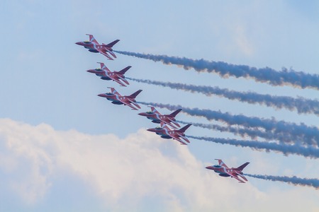 The RSAF Black Knights performing at the Singapore Airshow, Feb. 2014.