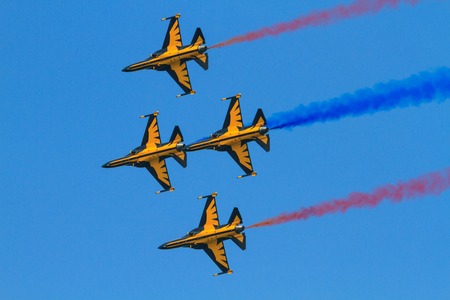 The Black Eagles of South Korea performing at the 2014 Singapore Air Show. Feb, 2014のeditorial素材