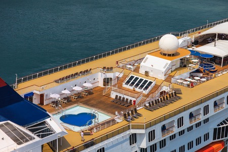 Top, side view of a cruise ship