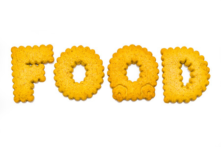 Designer, alphabet cookies arranged to spell words.の写真素材