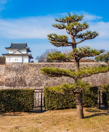 The Osaka Castle guard house at the edge of the complex wallのeditorial素材