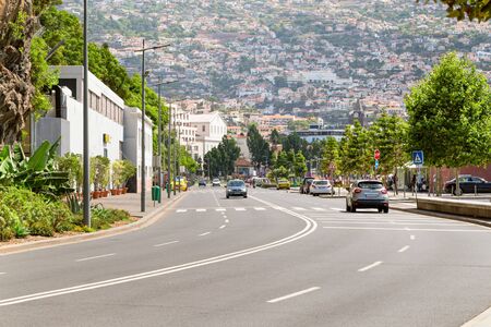 FUNCHAL, MADEIRA, PORTUGAL - JULY 22, 2018: View of Funchal from the street Estrada Monumenralのeditorial素材