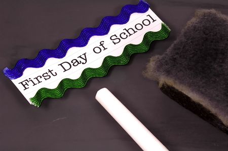 Photo of a Blackboard With Chalk and Eraser.  Back To School Concept.  See Portofolio For Similar Concepts.の写真素材