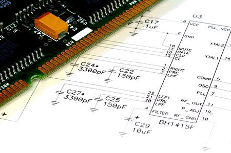 Technical Drawing and a Circuit Board.の写真素材