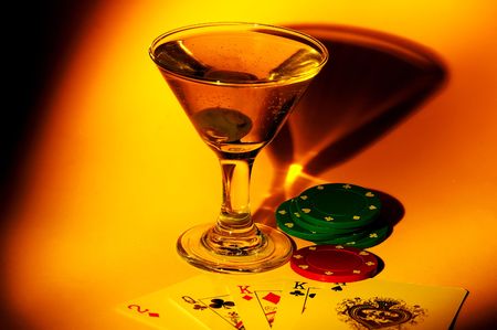 Martini Glass and Playing Cardsの写真素材