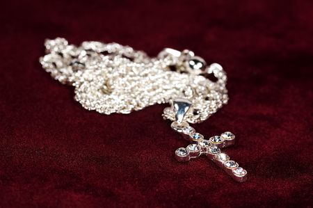 Diamond and Silver Cross Necklaceの写真素材