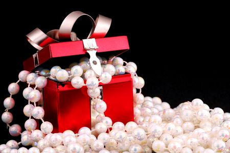 Pearls and a Gift Boxの写真素材