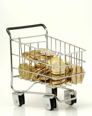 Shopping Cart Filled With Gold Coinsの写真素材