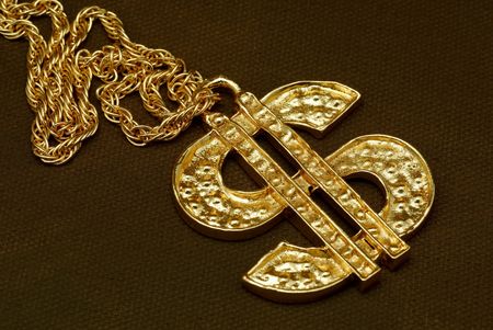 Gold Dollar Sign Necklaceの写真素材