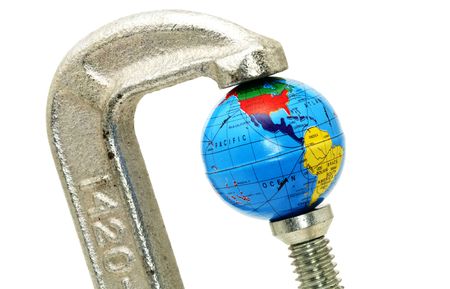 Globe in a Viceの写真素材