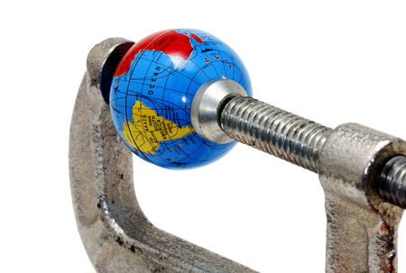 Globe in a Clampの写真素材