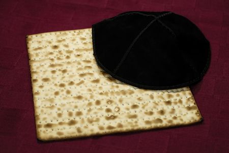 Photo of Matzo and a Yamaka - Jewish / Passover Relatedの写真素材