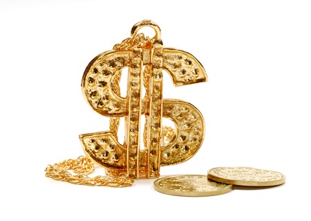 Photo of a Gold Dollar Symbol Pendant / Charm and Gold Coins - Finance Conceptの写真素材