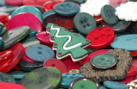 Photo of Red and Green Buttons - Christmas Backgroundの写真素材
