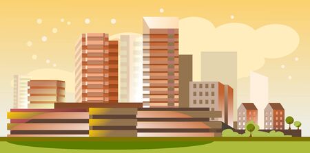 Cityscape abstract. Morning in a large modern city. Sunny morning of a good successful day. City skyline. Big city, successful business, happy life.の写真素材