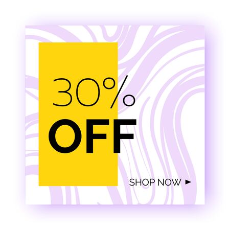 Banner, template for social media post promotion. Geometric square background with text space, abstract elements, purple and yellow color.のイラスト素材