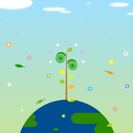 Earth tree and flower.のイラスト素材