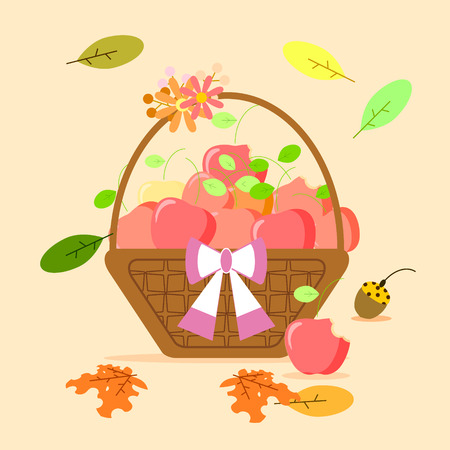 the apple fruit in basketのイラスト素材