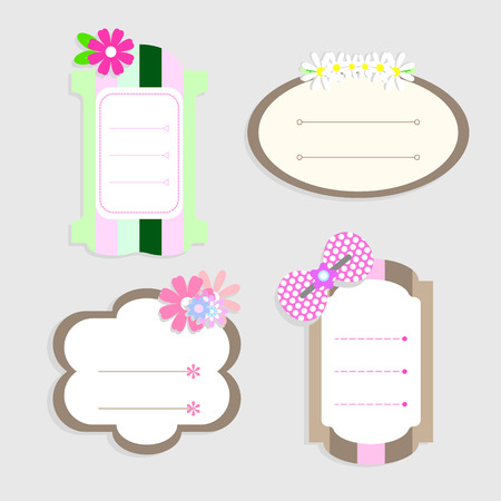 Text box tag banner flower set vintage styleのイラスト素材