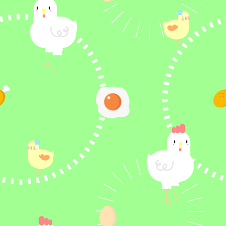 seamless chicken and egg repeat pattern in green backgroundのイラスト素材