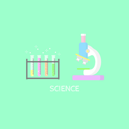 the science sign with test tube and microscope pastel color in green backgroundのイラスト素材