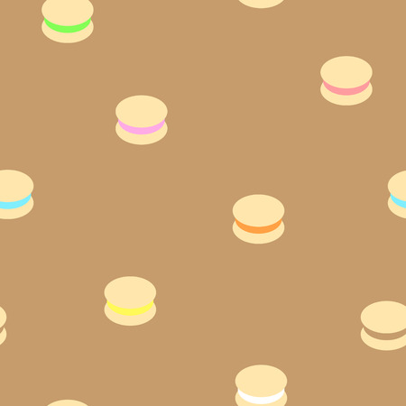 seamless sweet dessert food bakery macaroon  repeat pattern in brown  background flat illustration design texture fabric pastelのイラスト素材