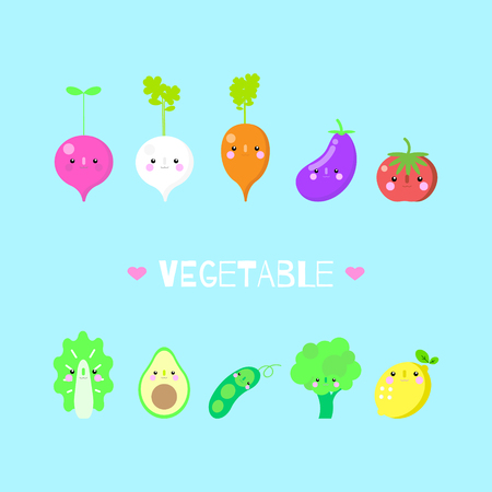 group of cute vegetable icon set healthy eating lifestyle concept,flat vector illustration cartoon character designのイラスト素材