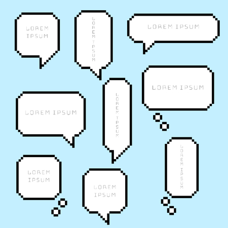 collection set of retro 8 bit pixel sweet cute speech bubble balloon think,speak,talk,template,art,flat,design,vector,illustration text box banner frame  signのイラスト素材