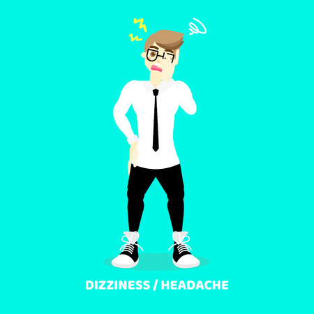 man having dizziness, headache, confuse, health care disease symptoms concept, background,flat vector illustration cartoon character design clip artのイラスト素材