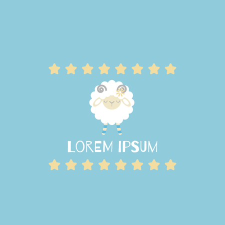 the cute animal pet sheep, lamb with star label in blue background,flat vector illustration cartoon design,isolatedのイラスト素材