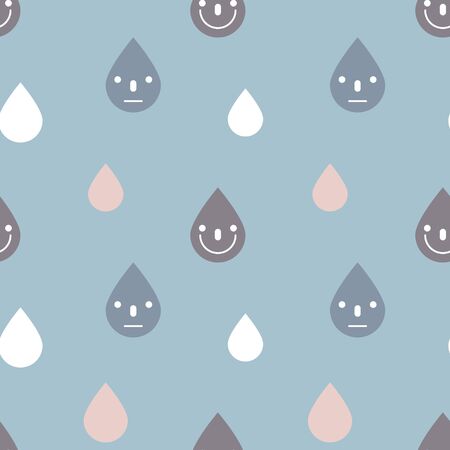 seamless cute rain drop, rainy season weather repeat pattern in blue background, flat vector illustration designのイラスト素材
